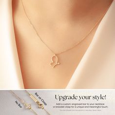 "14k 18k Solid Gold Butterfly Diamond Necklace, Diamond Butterfly Pendant Necklace, Dainty Gold Butterfly Necklace is a Great Gift For Her Material: Solid Gold (real gold, not gold plated or gold filled material) Karat: 14K (585), 18K (750) Pendant Width:  1.00 cm Pendant Height:  1.60 cm Available Gold Colors: Yellow gold, rose gold and white gold (optional) Diamond weight: 0.01 ct  Diamond color: G-H Color Diamond clarity: SI You can customize your chain length and thickness. Chain Length - 14 inches (choler) (choker) Chain Length - 16 inches adjustable 15 inches (choker) Chain Length - 18 inches adjustable 16 inches Chain Length - 20 inches adjustable 18 inches Chain Length - 22 inches adjustable 20 inches We put an additional adjustment ring on the necklace to use it shorter. We produc Gold Butterfly Necklace, Solid Gold Charms, Butterfly Necklace Gold, Fancy Jewelry Necklace, Mama Necklace, Diamond Butterfly, Choker Chain, Urn Necklaces, Butterfly Pendant Necklace