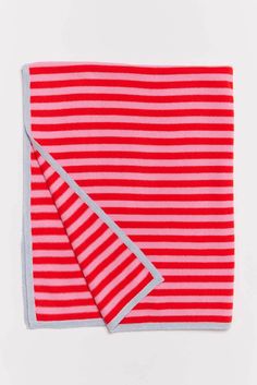 Alessandra Accessory ONE SIZE / WATER Baby Cashmere Blanket in Water Red Fairy, Red Blanket, Cashmere Blanket, Water Blue, Blue Trim, Summer 24, Red Stripe, Lightweight Knit, In Water