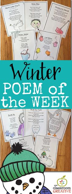 winter poem of the week for kids to read and practice their writing skills with this freebie