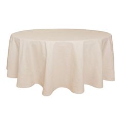 a round table with a white cloth on it