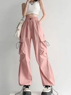 Color: Pink, Size: S Pink Parachute Pants, 90s Grunge Style, Y2k Grunge Outfits, Parachute Cargo Pants, Cargo Pants For Women, Summer Outfits Y2k, Parachute Cargo, 90s Fashion Grunge, Y2k Dress