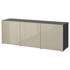 a white and black cabinet with doors