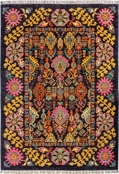 A beautiful Afghan Chobi area rug was hand knotted by traditional artisans in Afghanistan. Like all our rugs, this rug comes with FREE SHIPPING and a no-questions-asked 30 day return policy. This  5x8 ft  rectangle  black carpet will be delivered to your door by FedEx or UPS. Sku: 135765 Spanish Rug, Afghan Art, Corner Apartment, Water Fabric, Afghan Carpet, Traditional Carpet, Floral Carpet, Unique Area Rugs, Rug Texture