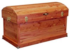 a large wooden chest sitting on top of a white background