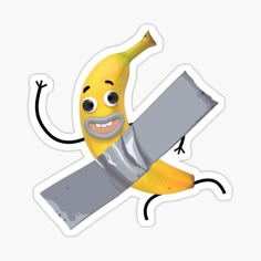 a banana with a knife sticking out of it's side sticker on a white background