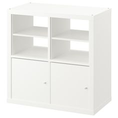 a white bookcase with two doors and three shelves