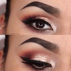 Brown Eyes Champagne Sparkle. Makeup Geek Eyesdows + Stila Magnificent Metal Foil in KITTEN Short Updo, Make Up Yeux, Morphe 35o, Sparkle Makeup, Perfect Eyebrow, Classy Makeup, Peach Makeup, Makeup Tip, Smoky Eyes