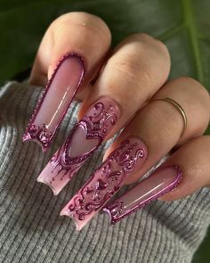 25th Birthday Nails Ideas, Xl Coffin Nail Ideas, Rave Nail Ideas, Mythical Nails, Pink Grunge Nails, 2000s Inspired Nails, Shroom Nails, Y3k Nails, Grunge Nails Acrylic