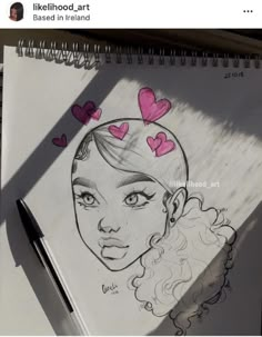 a drawing of a girl with hearts on her head