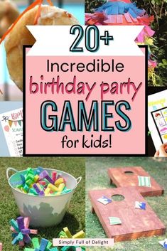 a collage of birthday party games for kids