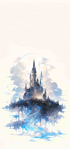 an artistic painting of a castle in the sky