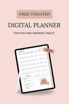 an ipad with the text free updated digital planner for ipad and android tablet on it