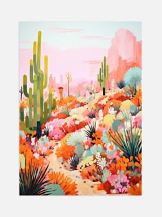 a painting of cactus plants in the desert