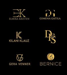 six different logos with gold foil on them