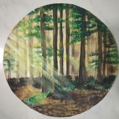 a painting on the wall of a forest