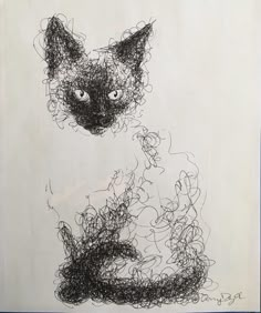 a black and white drawing of a cat