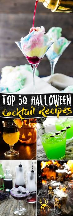 various halloween cocktails and drinks with the words top 50 halloween cocktails on them