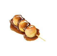 two pieces of caramel covered pretzels on a stick