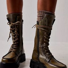 Free People Round Toe Rubber Sole Lace-Up Casual Style Street Style New Without Box Soles/Insoles Marked To Help Prevent Store Returns.B2 Olive Green Boots, Boots For Women Ankle, Free People Boots, Khaki Colour, Green Boots, Free People Shoes, Biker Boots, Winter Boots Women, Walker Boots