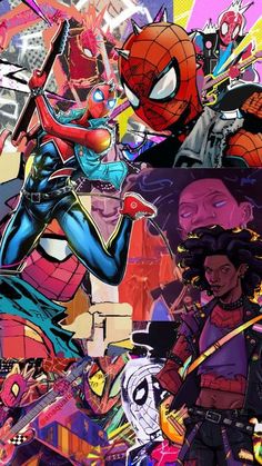 spider - man and other characters are depicted in this collage