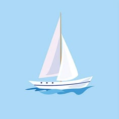 a white sailboat floating on top of the ocean with blue skies in the background