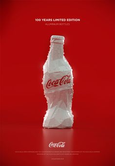 the coca cola advertisement is shown in red and white, with an image of a plastic bottle