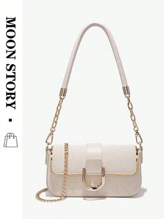 2024 New Fashion Trendy Armpit Bag, High-End Texture, Simple And Elegant, Versatile Casual Rhombic Chain Small Shoulder Bag, Cross-Body Bag Beige Casual,Fashionable   PU Leather Plaid,Plain Square Bag   Women Bags, size features are:Bust: ,Length: ,Sleeve Length: Elegant White Baguette Bag With Gold-tone Hardware, Elegant White Shoulder Bag With Chain, White Handheld Shoulder Bag With Gold-tone Hardware, Cheap White Shoulder Bag With Gold-tone Hardware, Elegant Shoulder Bag With Gold-tone Hardware And Chain Link, Insulated Lunch Box, Small Shoulder Bag, Sports Equipment, Square Bag