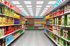 an aisle in a grocery store filled with lots of drinks