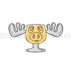 a drawing of a glass with an animal face on it's head and hands in the air