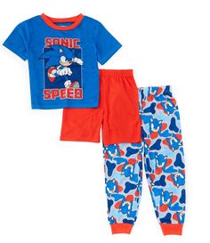 From Komar Kids&#x2C; this Pajama set feature: 3 PiecesCrewneck Short sleevesSonic graphic printAll over print  pajama pants Elastic waistband solid pull on shortsFlame resistant PolyesterMachine wash / tumble dry Imported Red Bedtime Sets For Spring, Kids Pajamas Boys, Sonic 3, Sleep Wear, Cool Graphic Tees, Boys Pajamas, Print Pajamas, Big Boys, Kids Boys