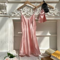 Lasaky - Sleeveless Slip Dress in Faux Silk with Backless Design - Minimalist Pink Sleepwear Short Night Dress Sleep, Satin Sleepwear Nightgowns, Pijama Satin, Pink Sleepwear, Dream Vanity, Lotus Root, Sleepwear Fashion, Women's Nightgowns, Backless Design