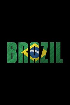 the word brazil painted in green and yellow on a black background