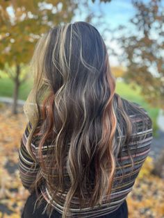 Calico Hair Calico Peak A Boo Hair, Calico Hair Balayage, Half Bottom Hair Dyed, Calico Colored Hair, Calico Hair Aesthetic, Calico Hair Highlights, Calico Highlights Hair