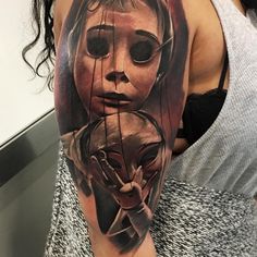 Horror Realism Tattoo, Chucky Tattoo, Buddhist Tattoo, Sick Tattoo, Sick Designs, Realistic Tattoo, Tatuaje A Color