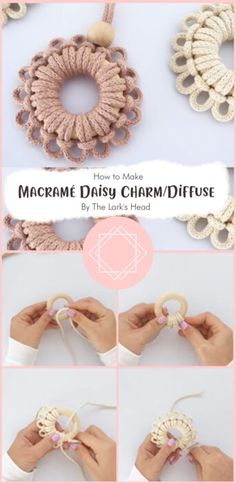 the instructions for how to make macrame daisy charm diffuse