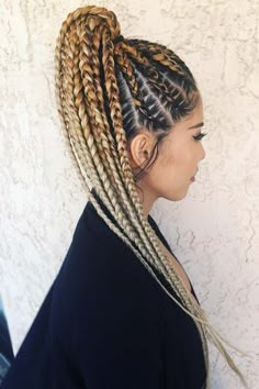 Two Cornrow Braids, Natural Cornrow Hairstyles, Long Cornrows, Cornrow Ponytail, Chunky Braids, Blonde Ponytail, Protective Hairstyles For Natural Hair, Pixie Hair