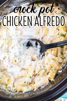 the crock pot chicken alfredo is ready to be eaten