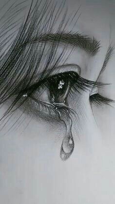 a drawing of a woman's eye with tear coming out of her iris brows