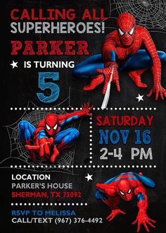 Invitación De Cumpleaños De Spiderman. Invitaciones. In 2023 F97 Spiderman Invite, Spiderman Card, Spiderman Topper, Captain America Birthday Party, Birthday Spiderman, Spiderman Birthday Party Decorations, Spiderman Birthday Invitations