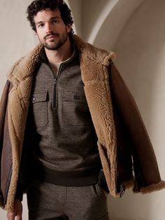 Rugged and luxurious, this decadent half-zip sweatshirt strikes a balance with a blend of soft cotton and lavish wool against more masculine features, like patch pockets and an exposed zipper at the neck.  Stand collar with half-zip closure.  Chest p Masculine Features, Half Zip Sweatshirt, Exposed Zipper, Elbow Patches, Zip Sweatshirt, Half Zip, Stand Collar, Patch Pocket, Banana Republic