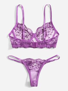 This elegant Purple See Through Lingerie Set features delicate lace, adding a touch of femininity to your ensemble. Its see-through design adds a hint of seduction to your look. Crafted with expert craftsmanship and a stylish look, this set is perfect for adding a touch of sophistication to any outfit. Cheap Pink Sleeveless Intimates, Bra And Under Set Satin, Seductive Lingerie, Purple Bra, Bra Materials, Purple Lingerie, Lingerie Catalog, Purple Bras, Purple Collar