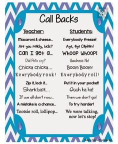 a blue and white chevroned poster with the words call backs on it's side