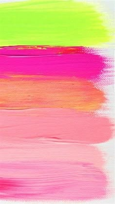 an abstract painting with different colors and lines painted on the surface, including pink, green, yellow, orange, and white