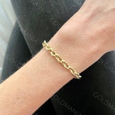 All Our Bracelets Are Made Of REAL 14K GOLD  14K Gold Oval Link Chain Bracelet, 7.50" Inch, 6.2mm Thick, Real Gold Bracelet, Rolo Bracelet, Belcher Bracelet, Women Gold Bracelet  Shop our 14K Bracelets https://www.etsy.com/shop/GOLDMANIA?ref=seller-platform-mcnav§ion_id=26925987  Shop On Sale items https://www.etsy.com/shop/GOLDMANIA?ref=seller-platform-mcnav§ion_id=1  Metal: 14K Yellow Gold    Width: 6.2 MM  Length: 7.5 IN  Closure: Lobster claw Weight: 5.80 Gram   Matching necklace available h Bracelet Women Gold, Real Gold Bracelet, Bracelet Shop, Link Chain Bracelet, Gold Bracelet For Women, Bracelet Women, Yellow Gold Bracelet, Matching Necklaces, Chain Link Bracelet