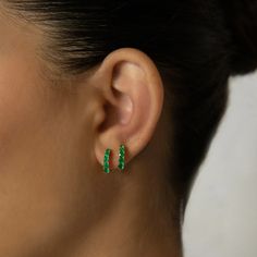 18k yellow gold graduated emerald huggies.68cts emeralds Sold as a pair. #AKGRDH50-EM-YG Green Emerald Huggie Earrings, What A Girl Wants, 24kt Gold, Emerald Earrings, Yellow Color, Wedding Jewelry, Gold Earrings, Emerald, Yellow Gold