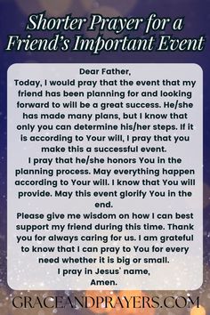 a prayer for a friend's important event