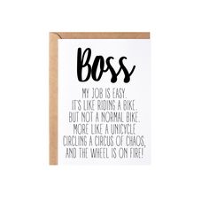 a card with the words boss on it