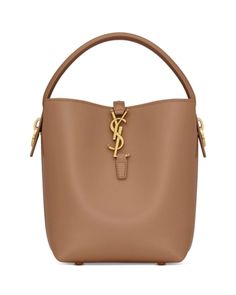 Saint Laurent Le 37 Small Bag in Shiny Leather Luxury Tan Bucket Bag With Handles, Luxury Tan Bucket Bag With Double Handle, Luxury Tan Double Handle Bucket Bag, Luxury Tan Bucket Bag For Shopping, Designer Tan Bucket Bag, Luxury Tan Crossbody Bucket Bag, Small Bag, Leather Handbags, Saint Laurent