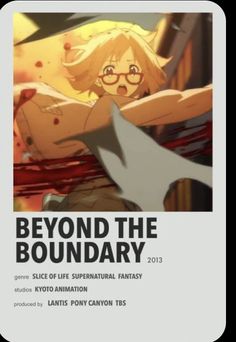 the poster for beyond the boundary shows a blonde girl with large scissors in her hand