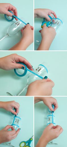 four photos of someone using scissors to cut the cord for a hair clipping machine